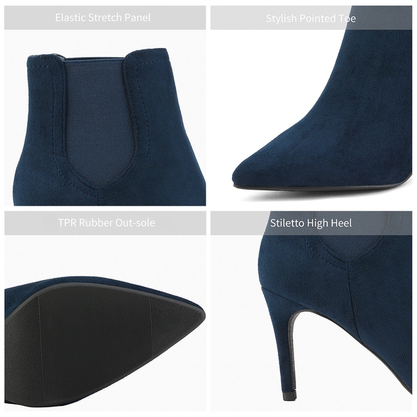 Pointed Toe Stiletto Chelsea Ankle Booties - NAVY SUEDE - 4